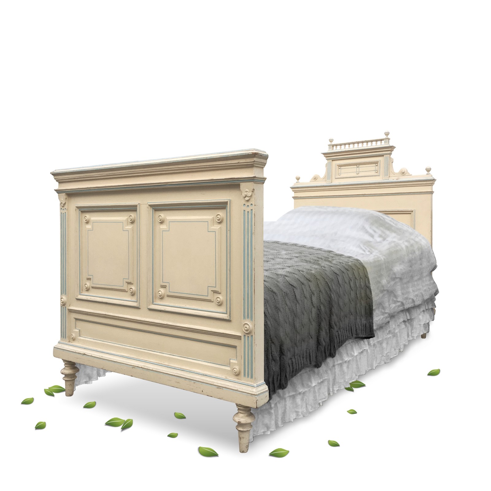 Bett antik Historismus Shabby Chic Prinzessinenbett creme Shabby Chic Bett Vollholz Creme antik Möbel