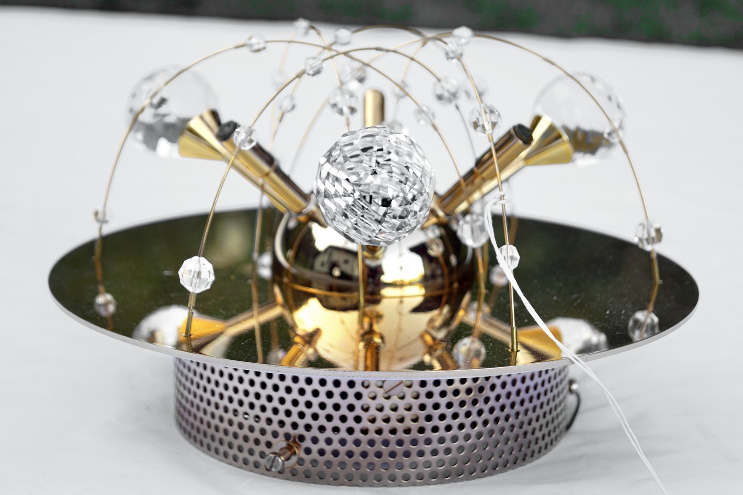 Luster Orion Wien Deckenlampe Wandlampe funklender Bleikristall Leuchter Chrom "Uranus" Spaceage Sputnik 24k vergoldet gold messing Lamp Design