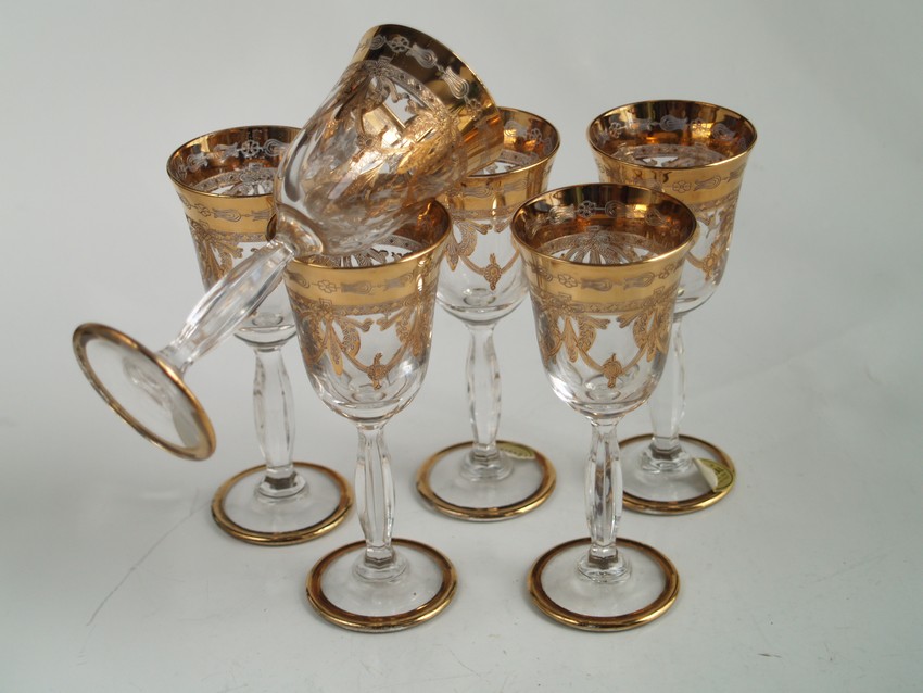 Likörgläser Goldrand 24K Empire Girlanden Murano