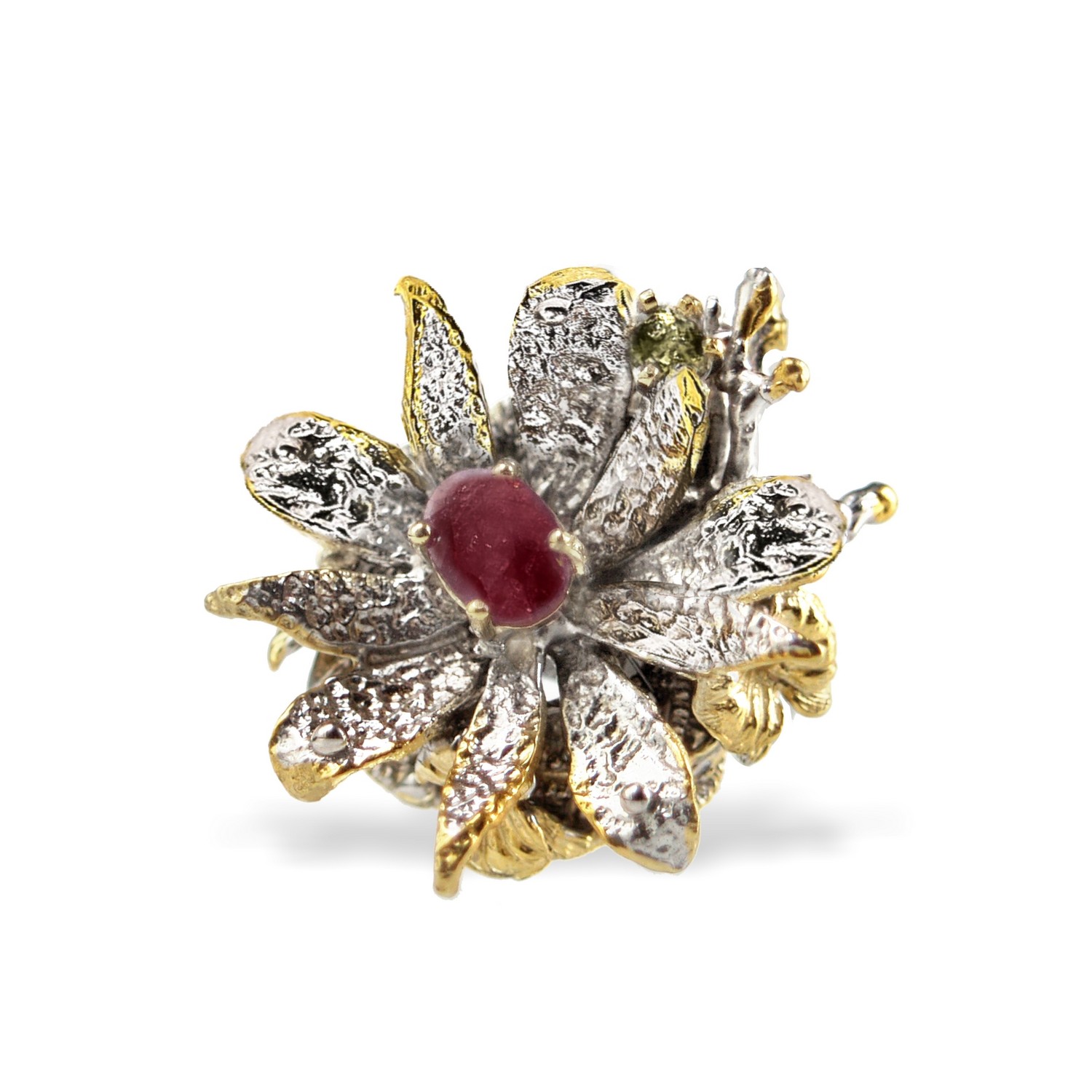 Ring 925 Silber Edelstein Rubin Blüte handgefertigte Schönheit! Ring Rubin