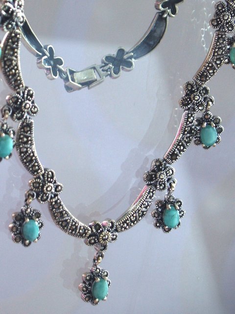 Collier Halskette 925 Silber Handarbeit Smaragd