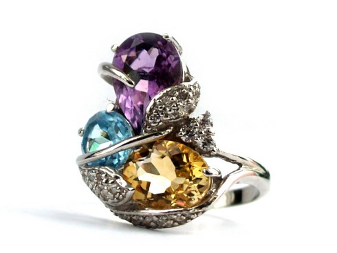Ring 925 Silber Edelstein Schmuck Cocktailring Multicolor handgefertigt