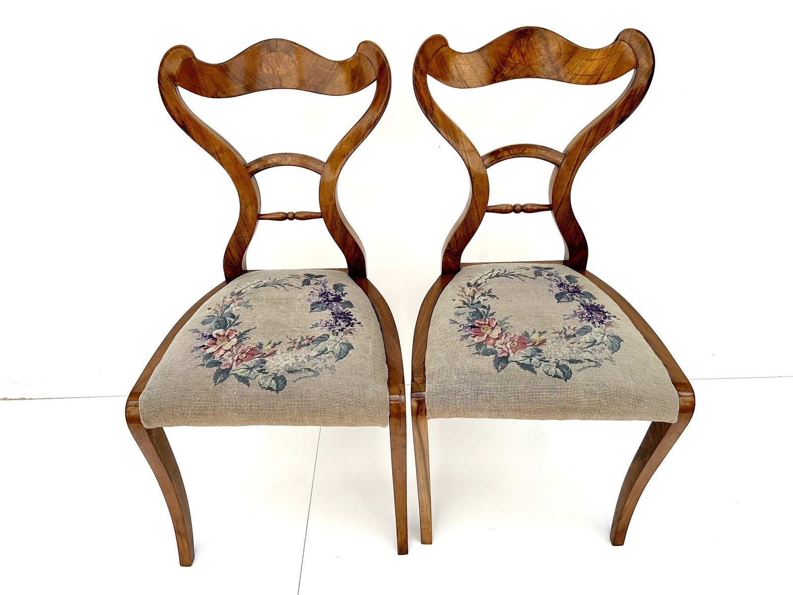 Paar Biedermeier Sessel Stuhl antik Gobelin 2 Stk. um 1820
