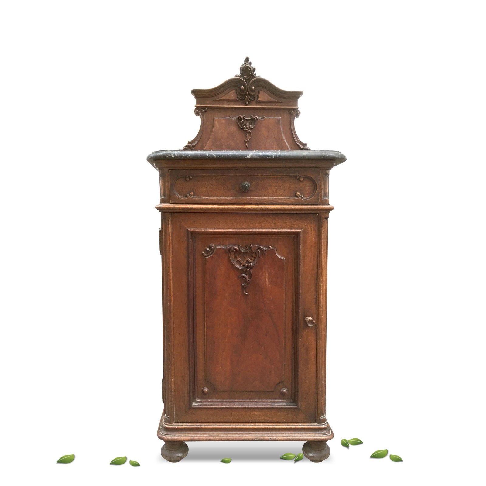 Schrank antik Nachtschrank Marmorplatte Nussholz Pfeifenbarock Kästchen Schrank Marmor Nuss Nachttisch antik