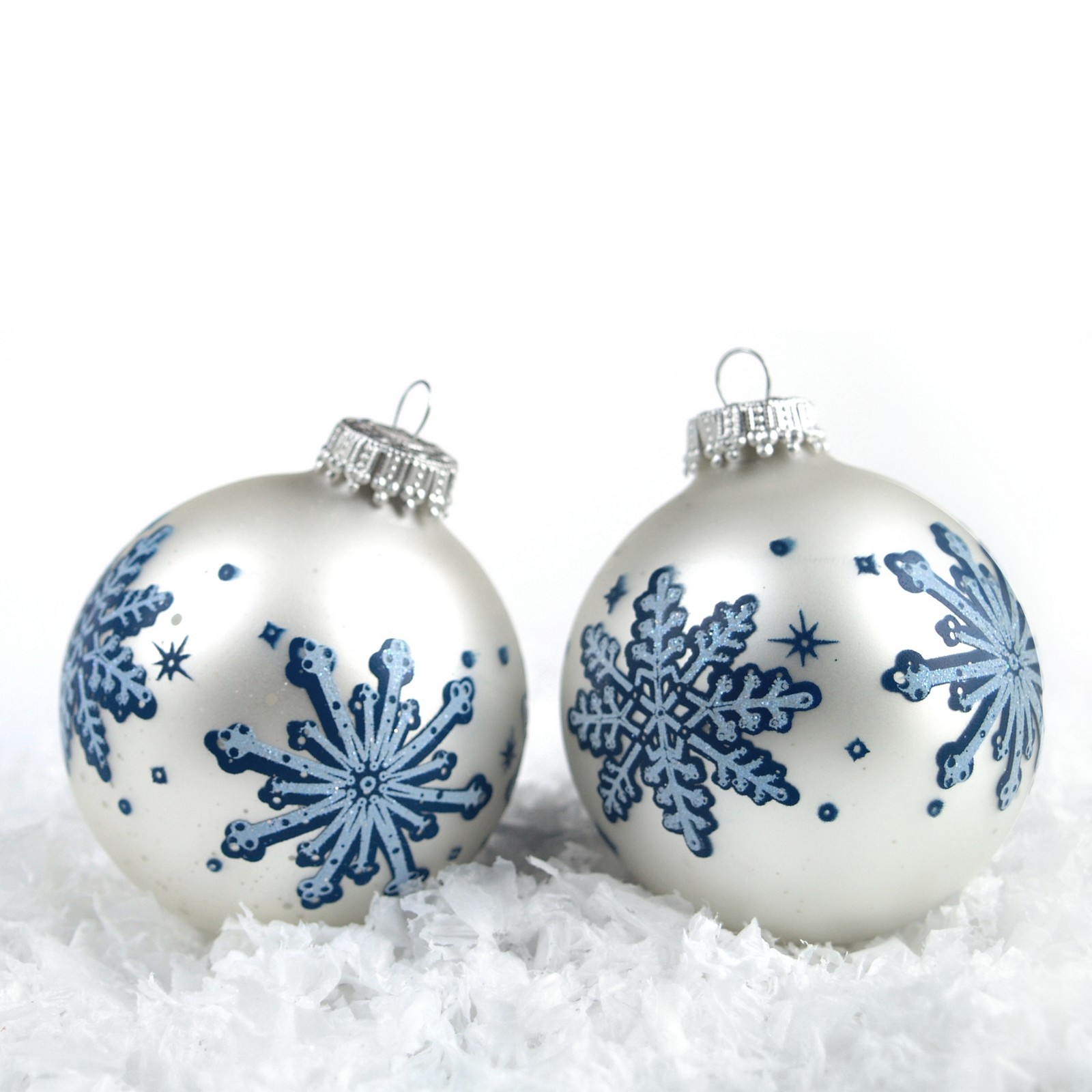 Christbaumkugel Glas mundgeblasen Kugel silber blau Schneeflocken Christbaumkugel Schneeflocke