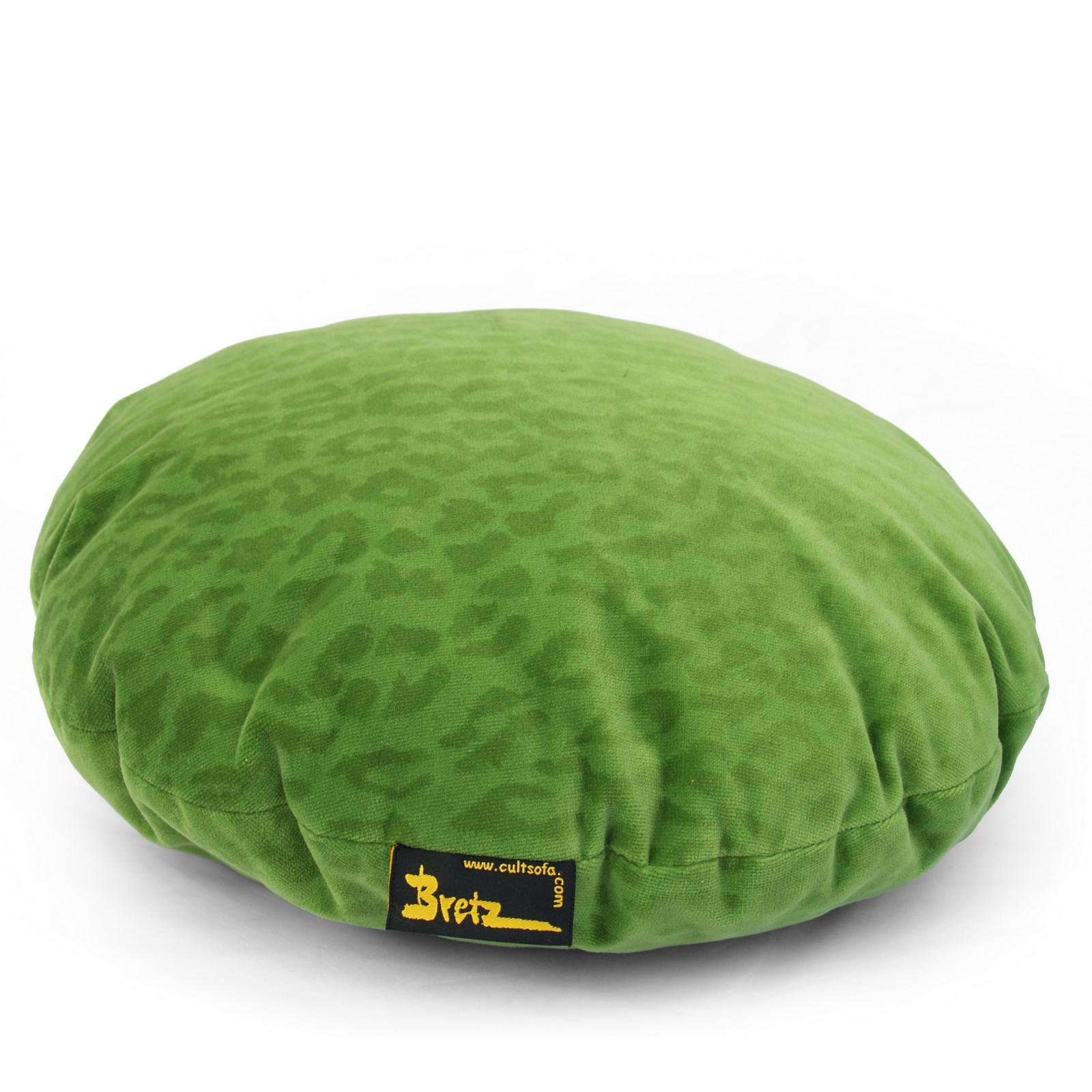 Bretz Cultsofa Kissen Polster rund klein Leopardenmuster grün