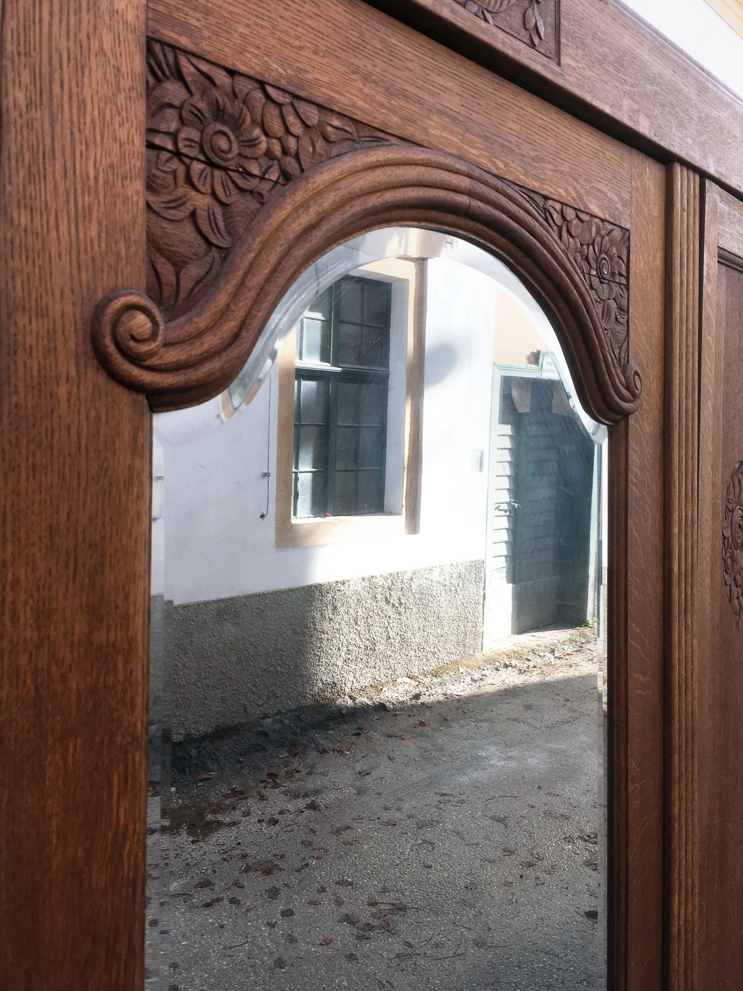Dielenschrank Jugendstil antik Möbel Schrank Spiegel massiv Vollholz Vintage Einrichtung