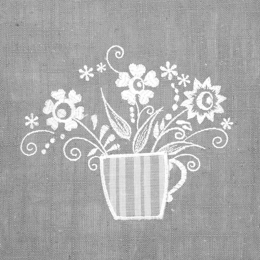 Wendekissen Clayre & Eef Stuhlkissenhülle Leinen Kissen Landhausstil "Blumenkorb" Leinen Baumwolle streifen grau bestickt