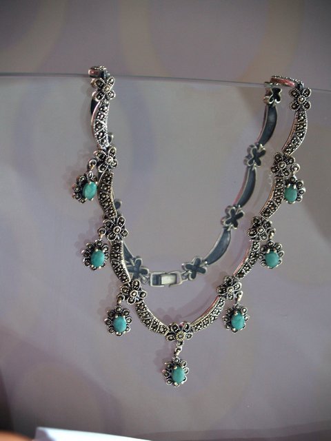 Collier Halskette 925 Silber Handarbeit Smaragd