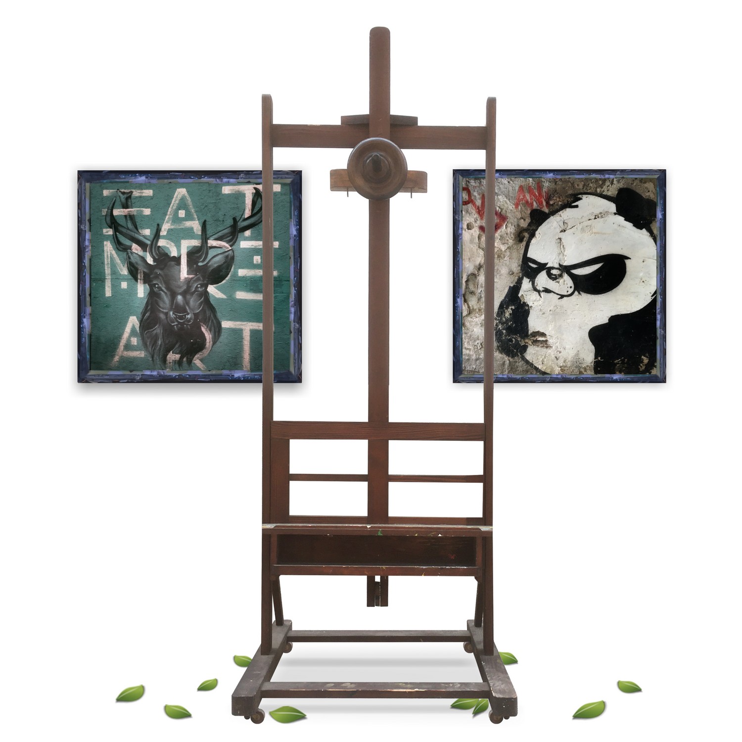 Staffelei große Standstaffelei Holz mit Rollen fahrbar höhenverstellbar Staffelei antik Vollholz um 1900