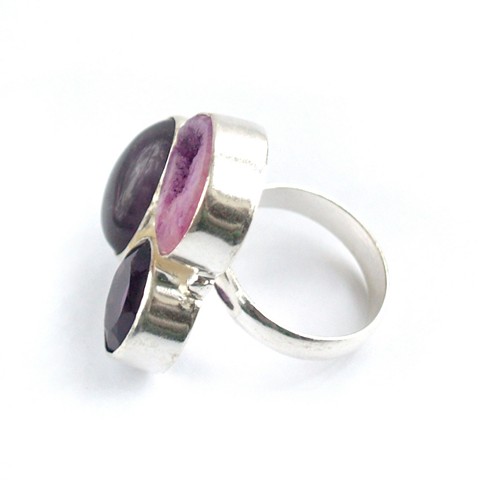 925 Silber Ring rosa Steine