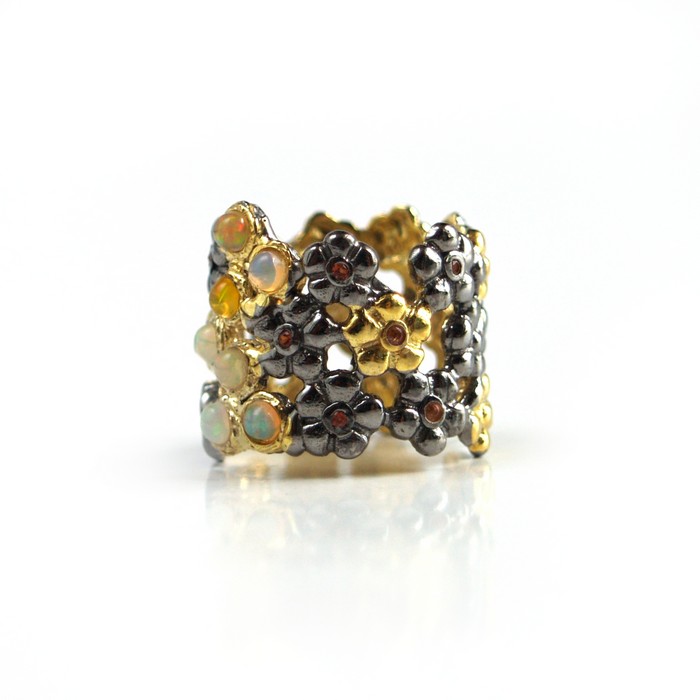 Ring 925 Silber Edelsteine Opal Cabochon handgefertigt SALE