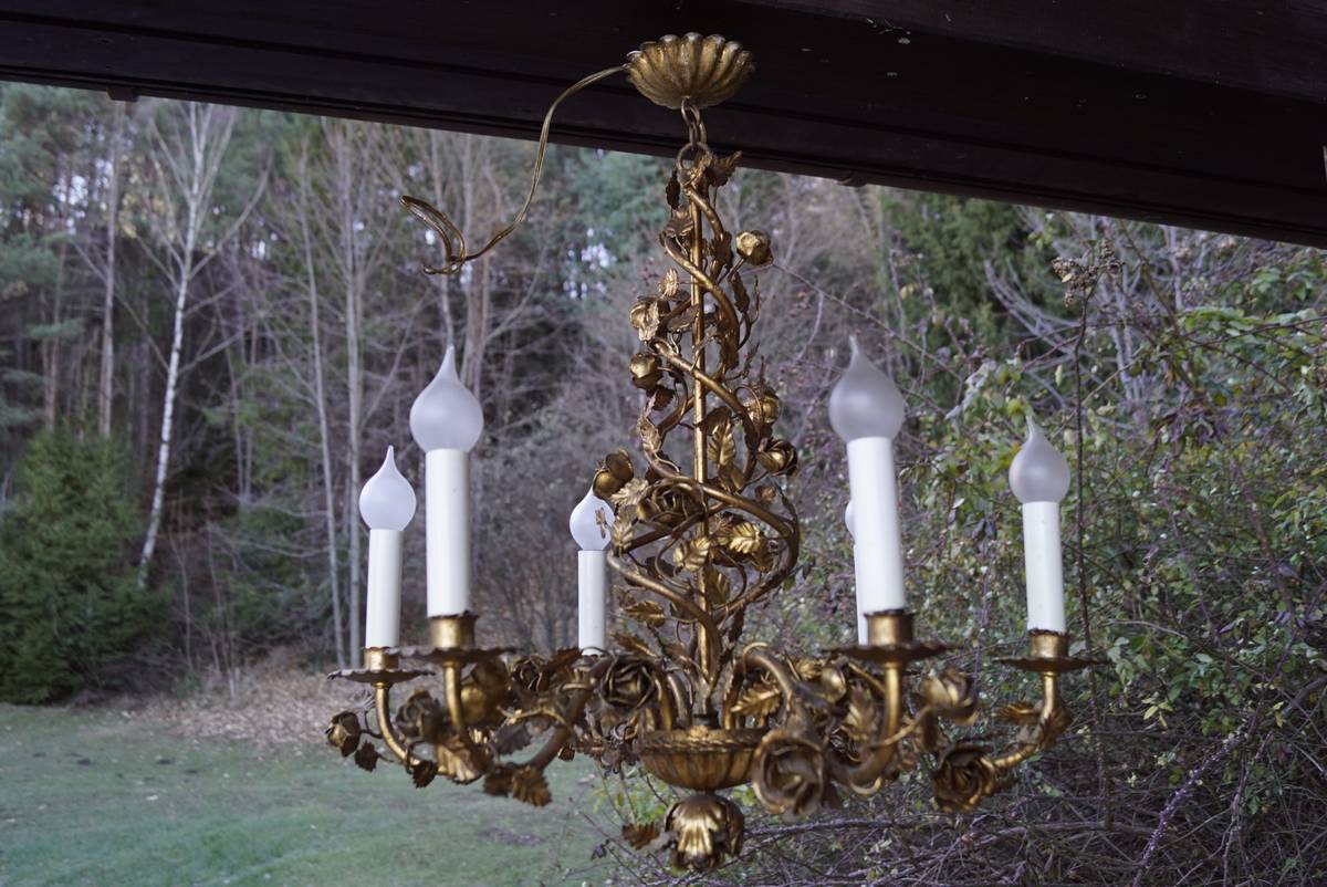 Vintage Kronleuchter Rosen vergoldet Jugendstil Mid Century Regency-Stil