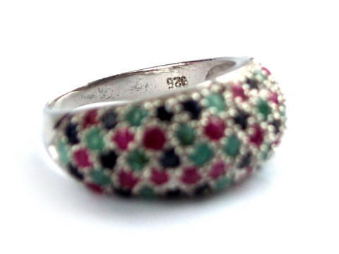 925 Silber Ring Rubin Saphir Smaragd