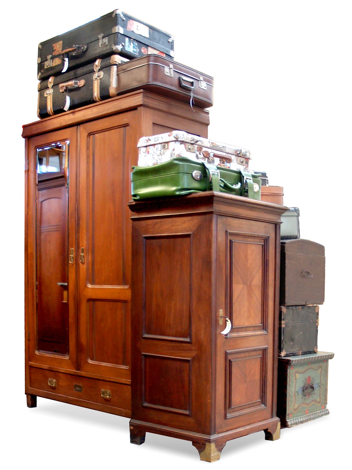 Oldtimer Reisekoffer antik Lederkoffer Vintage grün creme rosa weiß 50er 60er 70er jahre