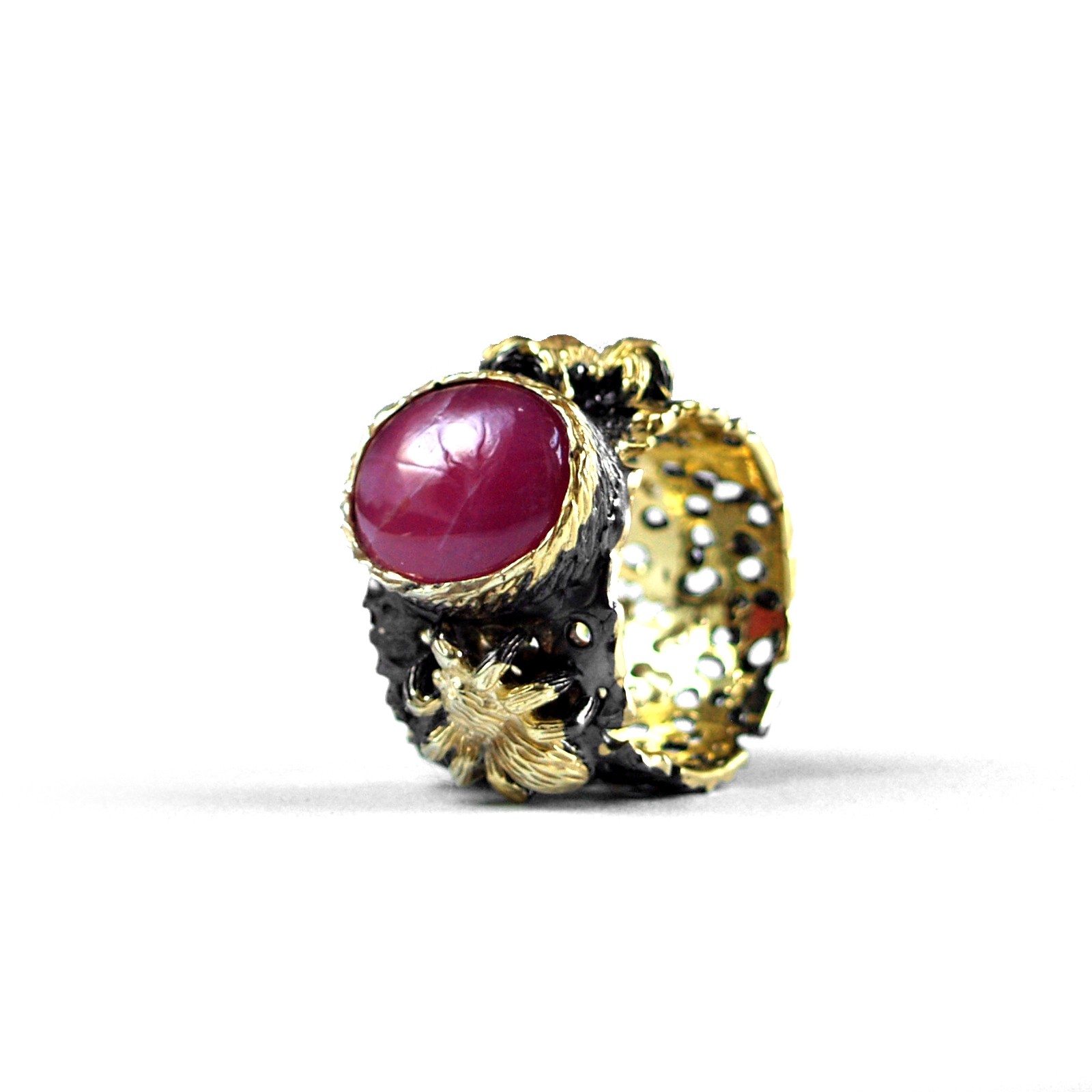 Ring 925 Silber Handarbeit Rubin Edelstein "Spinne" handgefertigt