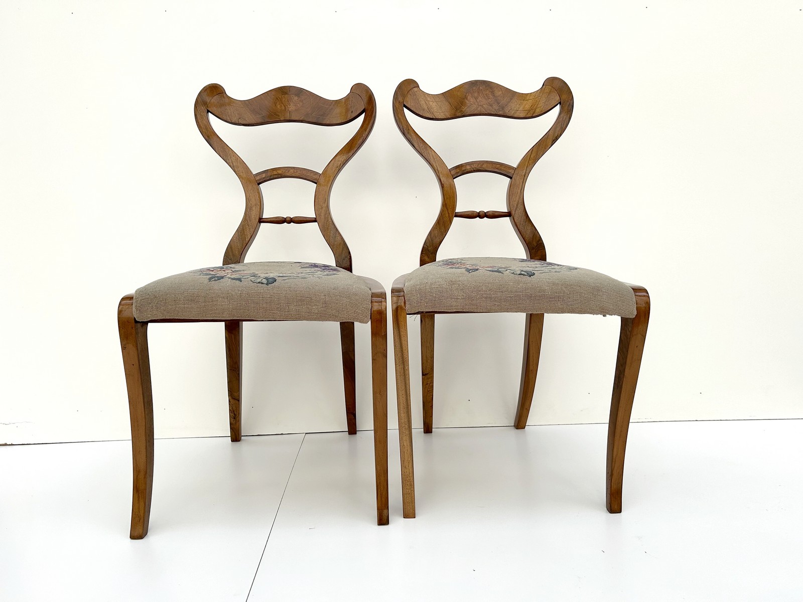 Paar Biedermeier Sessel Stuhl antik Gobelin 2 Stk. um 1820