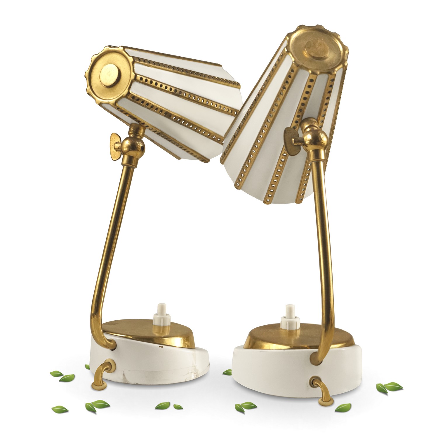 Tischlampe Vintage MidCentury Retro Pastell Lampe massives Messing Tischlampe Vintage 50er- 60er-Jahre Midcentury Pastell creme golden Messing Rockabilly