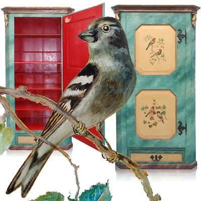 BAUERNSCHRANK antik bezaubernd bemalter Kasten Schrank türkis rot Vögel Landhaus antiker Bauernschrank Vögel Vintage Möbel