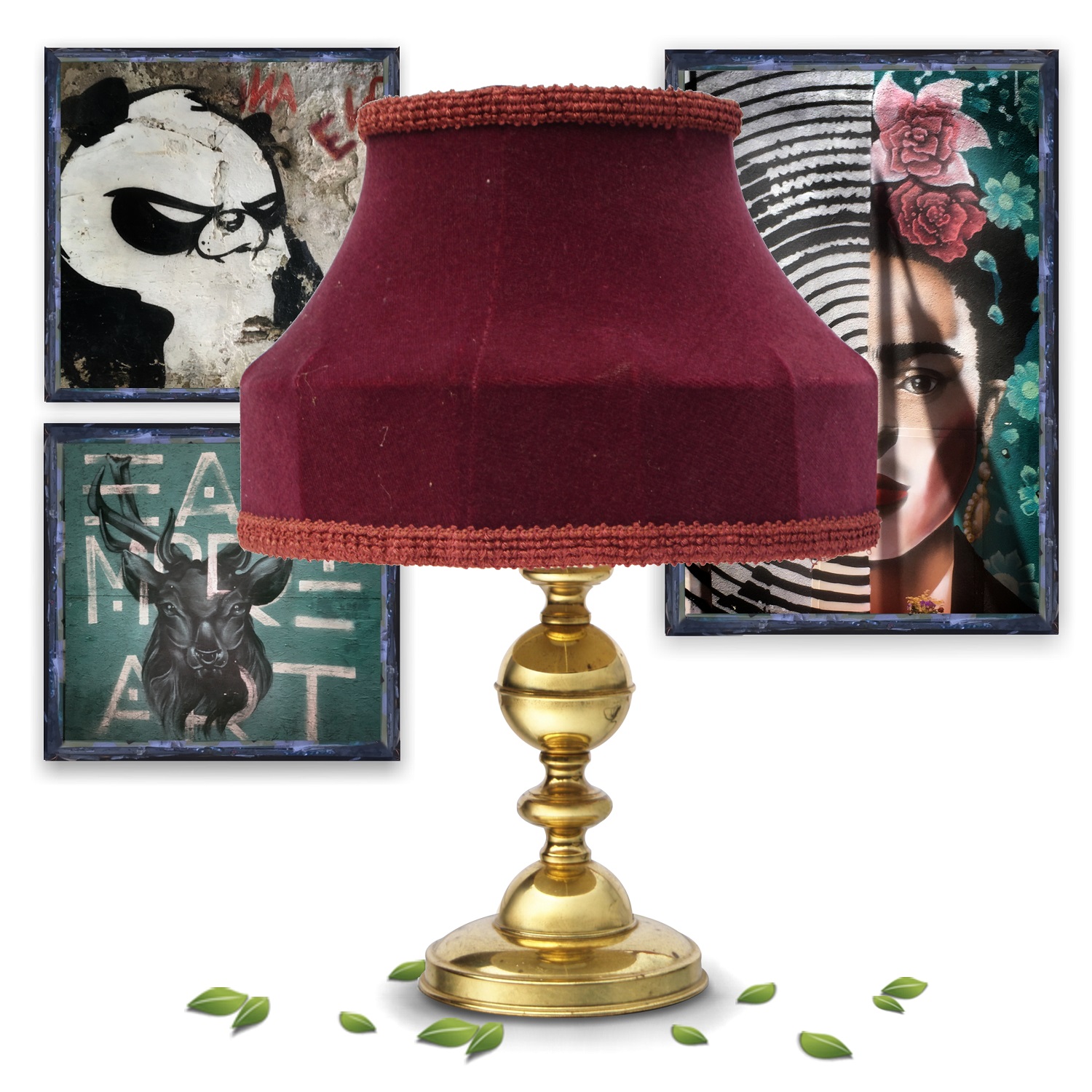 Möbel Vintage Tischlampe Bohem Messing Vintage Samtstoff rot Frieda Kalho Kaloh Design