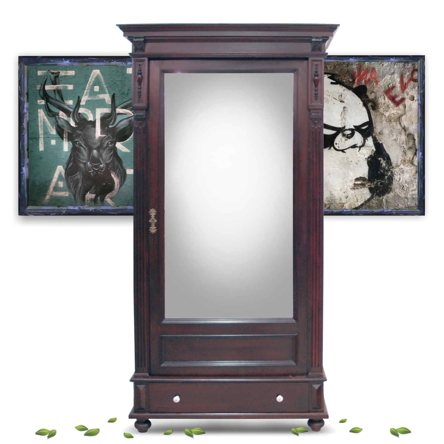 antiker Schrank mit Spiegeltüre Dielenschrank Gründerzeit restauriert Garderobenschrank antik Dielenschrank restaurierter Spiegelschrank Vollholz