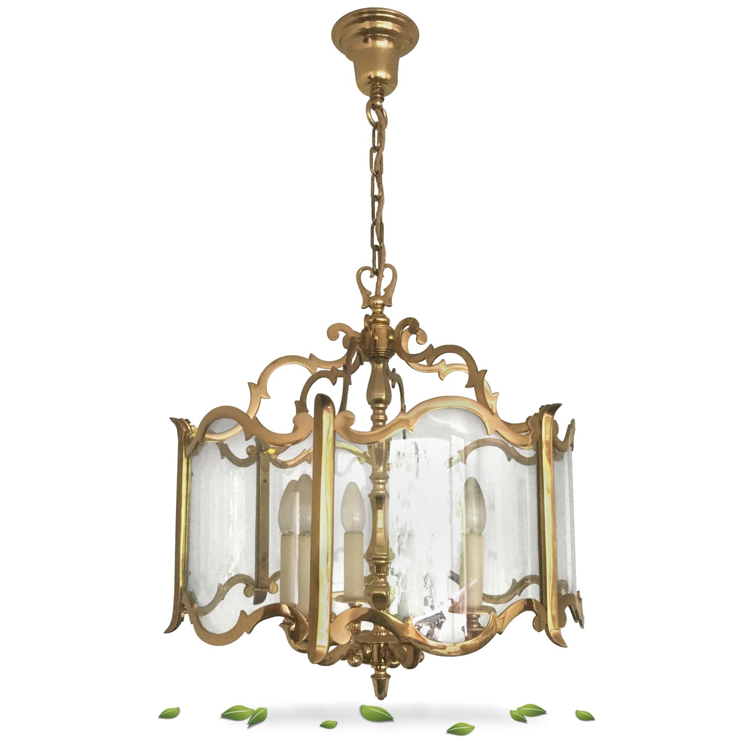 Kronleuchter Vintage Messing Glas Kristall antik Hängelampe golden