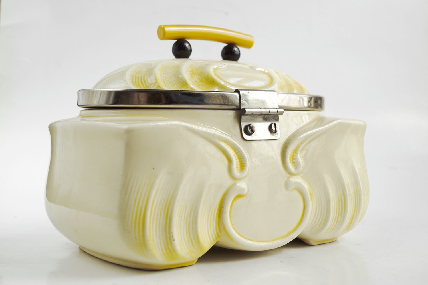 Keksdose antik Deckeldose gelb creme Vorratsdose Art Deco Original