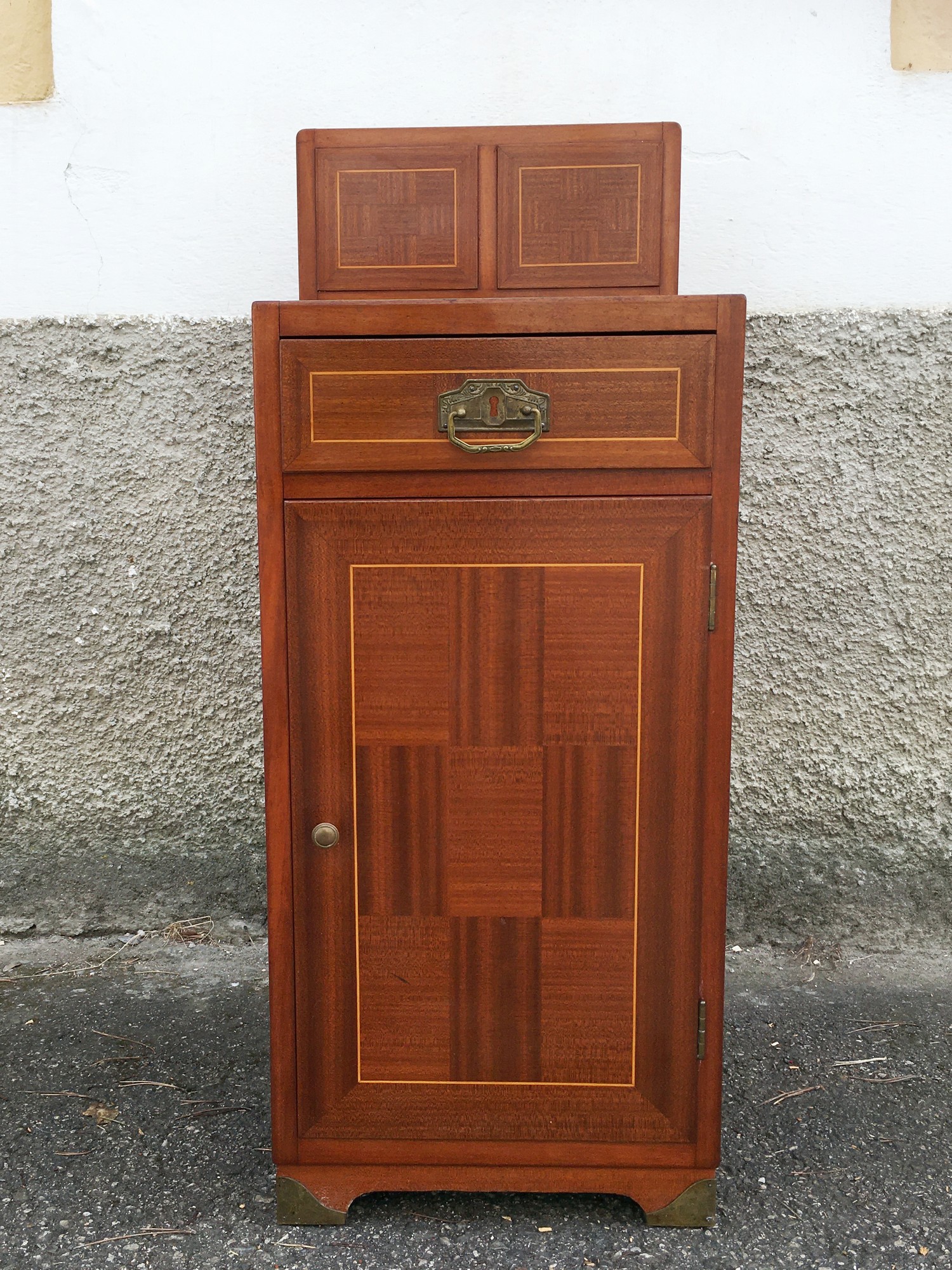 Nachtschrank Kommode Aufsatz Jugendstil Würfelfurnier antik