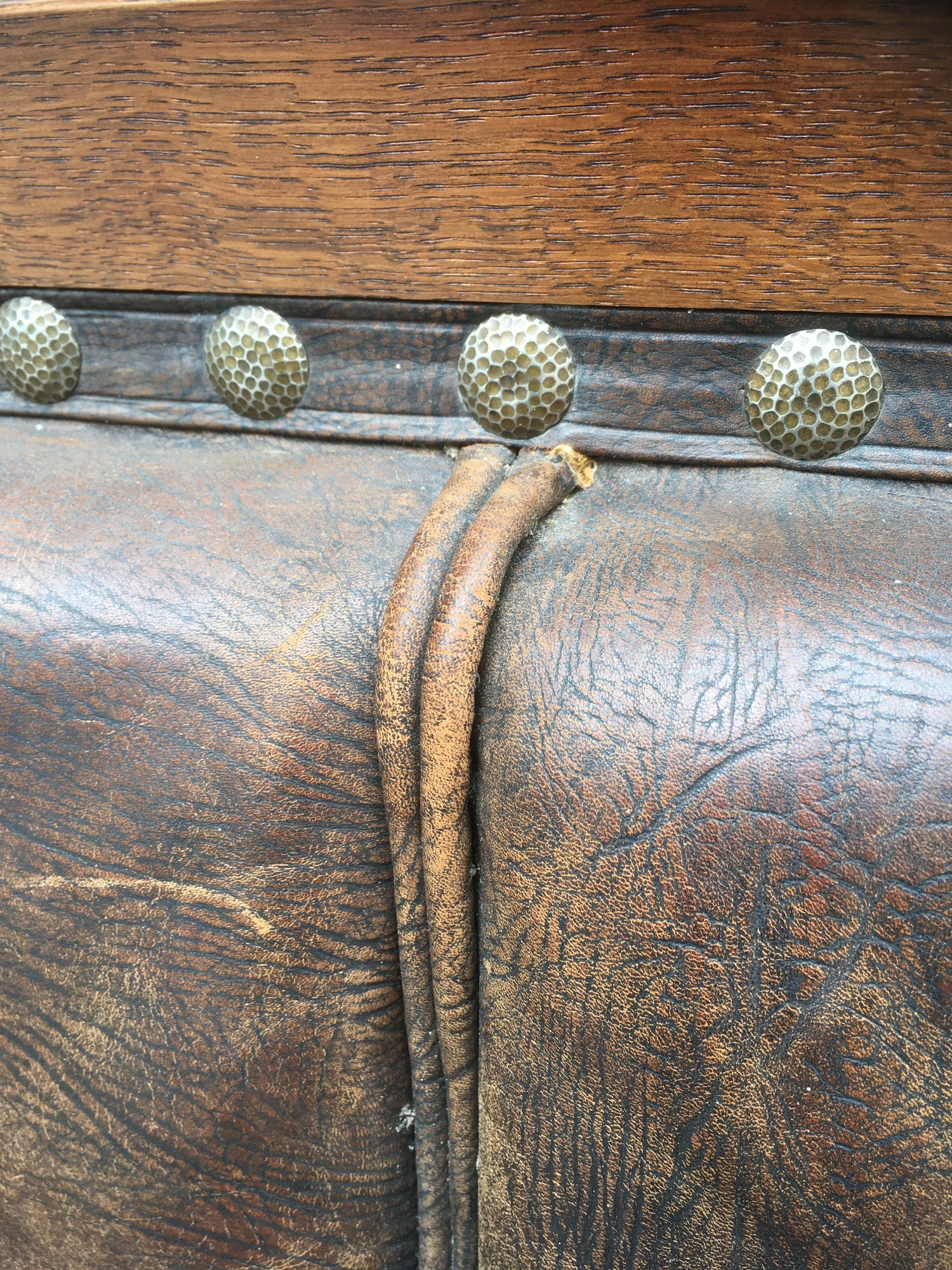 Jugendstil Sitzbank Sofa groß Eiche massiv Leder braun antik