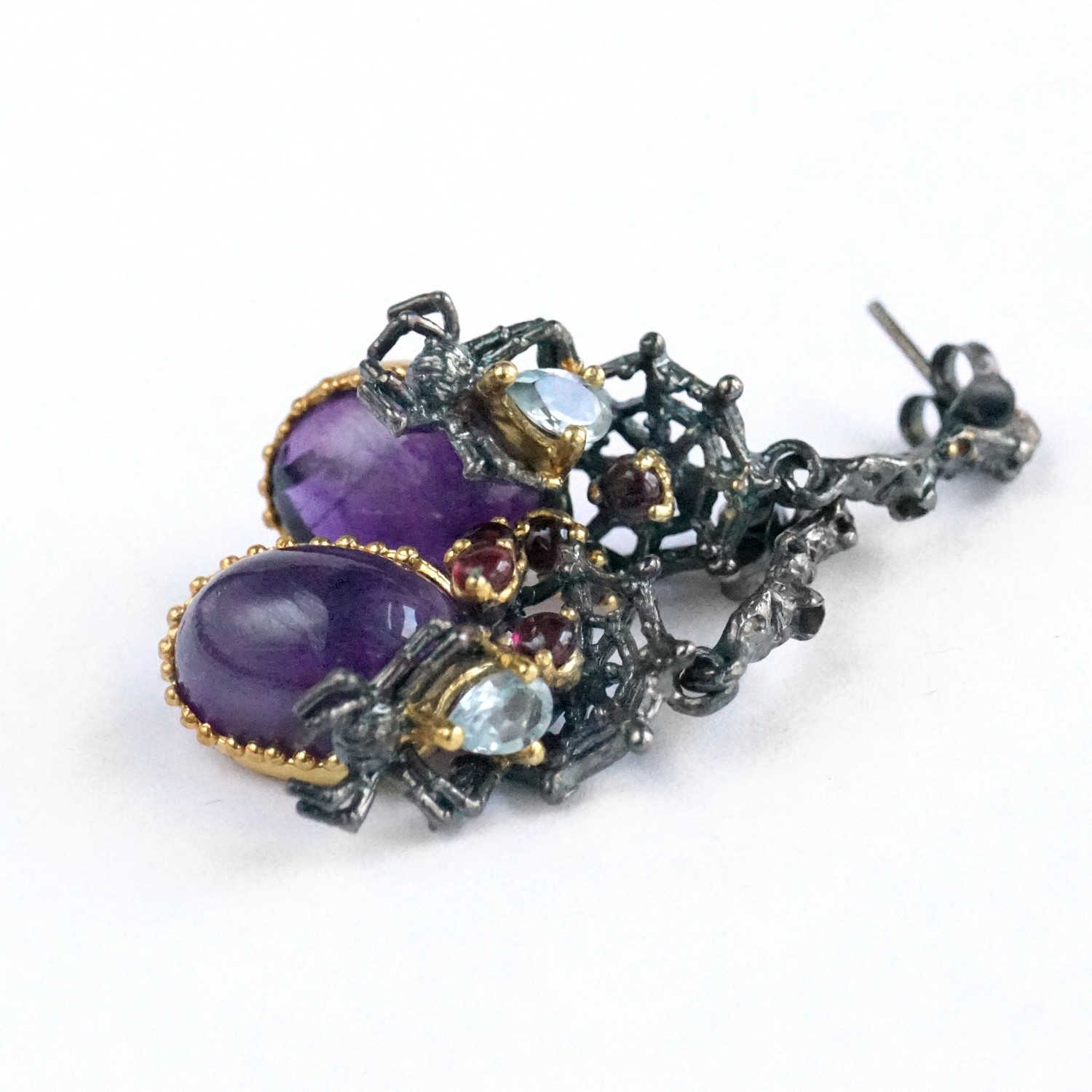 Ohrstecker Silber 925 Amethyst Granat Topas teilvergoldet Spinne