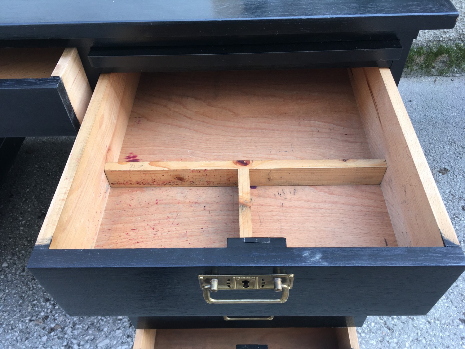 Schreibtisch Jugendstil 1920 antik restauriert, schwarzer Freisteher