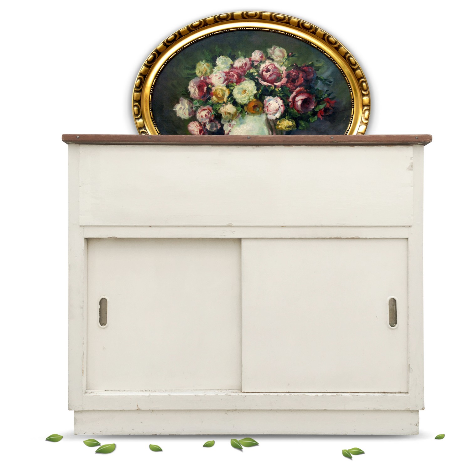 Kommode Vintage weiß Vollholz antik Omas Küchenschrank 30er-/40er-Jahre Schiebetüren