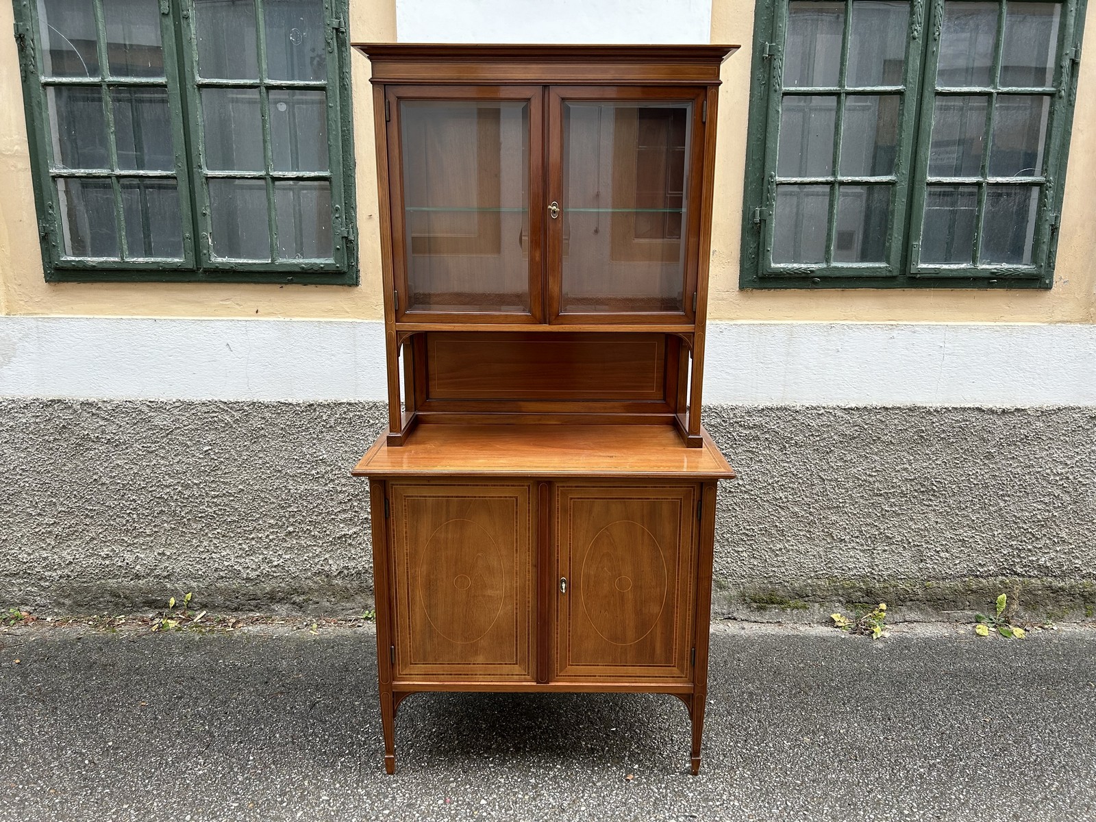 antike Vitrine Jugendstil Wien Intarsien Schrank Möbel Antiquität