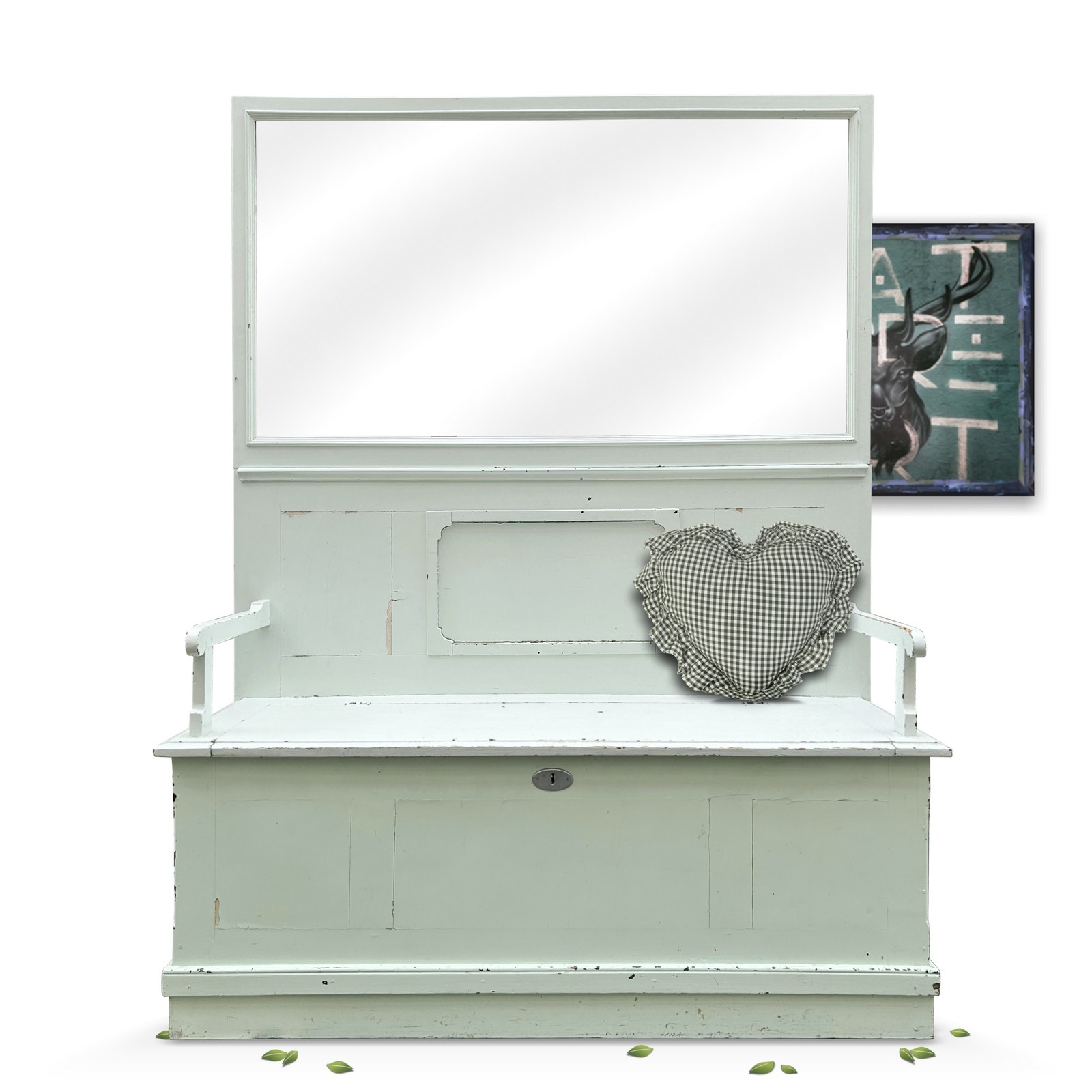 Truhenbank antike Jugendstil Sitzbank Shabby Chic Vintage Spiegelvertäfelung Truhenbank Jugendstil 1920 Sitzbank Spiegel Shabby Chic mint Vintage antik