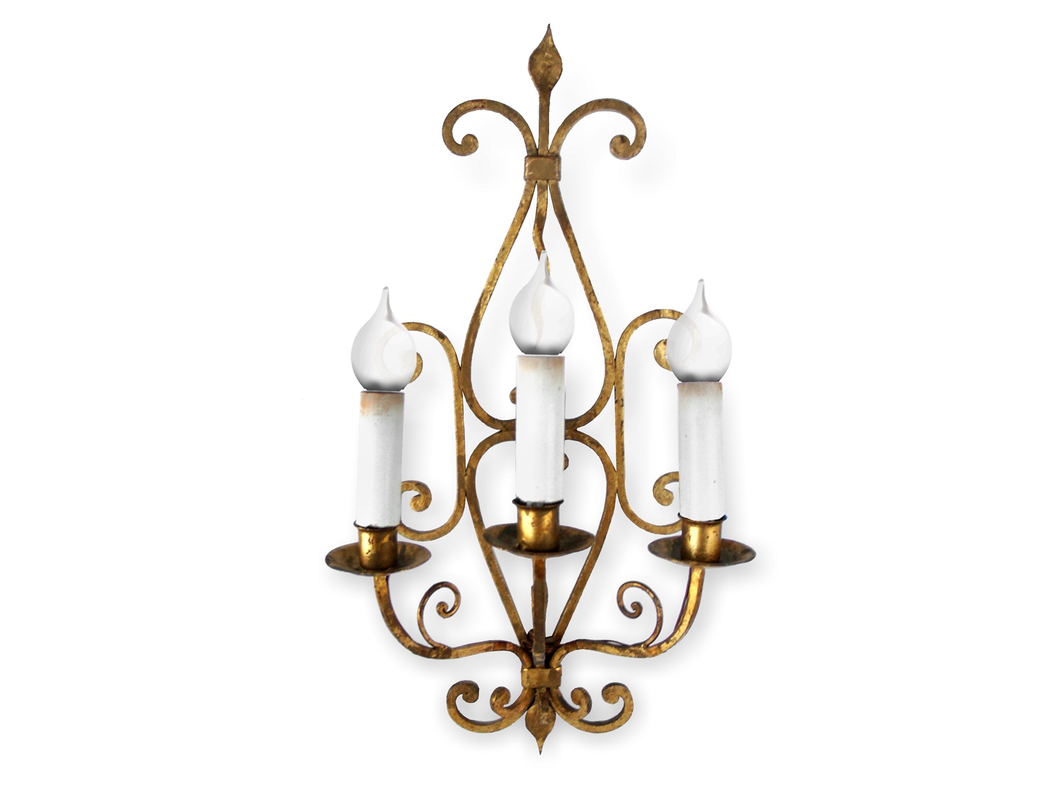 Schmiedeeisen Wandlampe vergoldeter Leuchter antik rustikaler Barockstil Schmiedeeisen Leuchter antik vergoldet Mittelalter elektrifiziert Barock