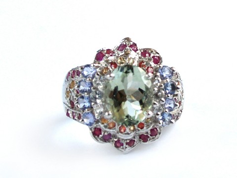 Ring 925 Silber Schmuck echte Edelsteine grüner Amethyst, handgefertigt! 925 Silber Ring Amethyst grün Edelsteine