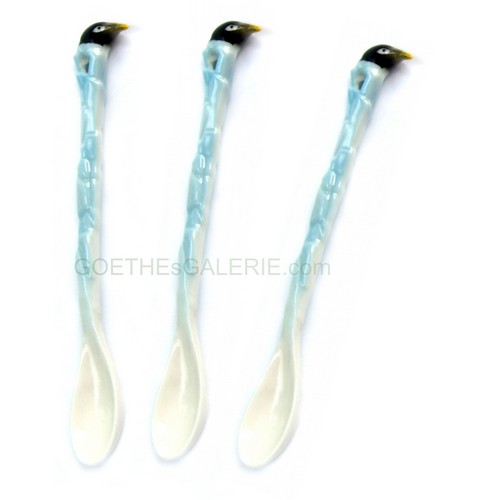 floraler Keramik Porzellan Löffel handbemalt "Eis Pinguin" blauer Pinguin Keramik Löffel