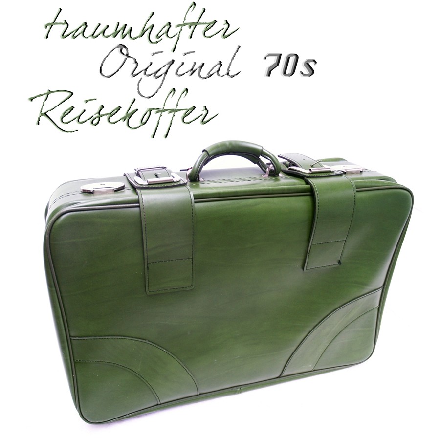alter Reisekoffer grün, wunderschöner Vintage Koffer Lederkoffer 70er-Jahre antiker vintage lederkoffer oldtimer accessoire