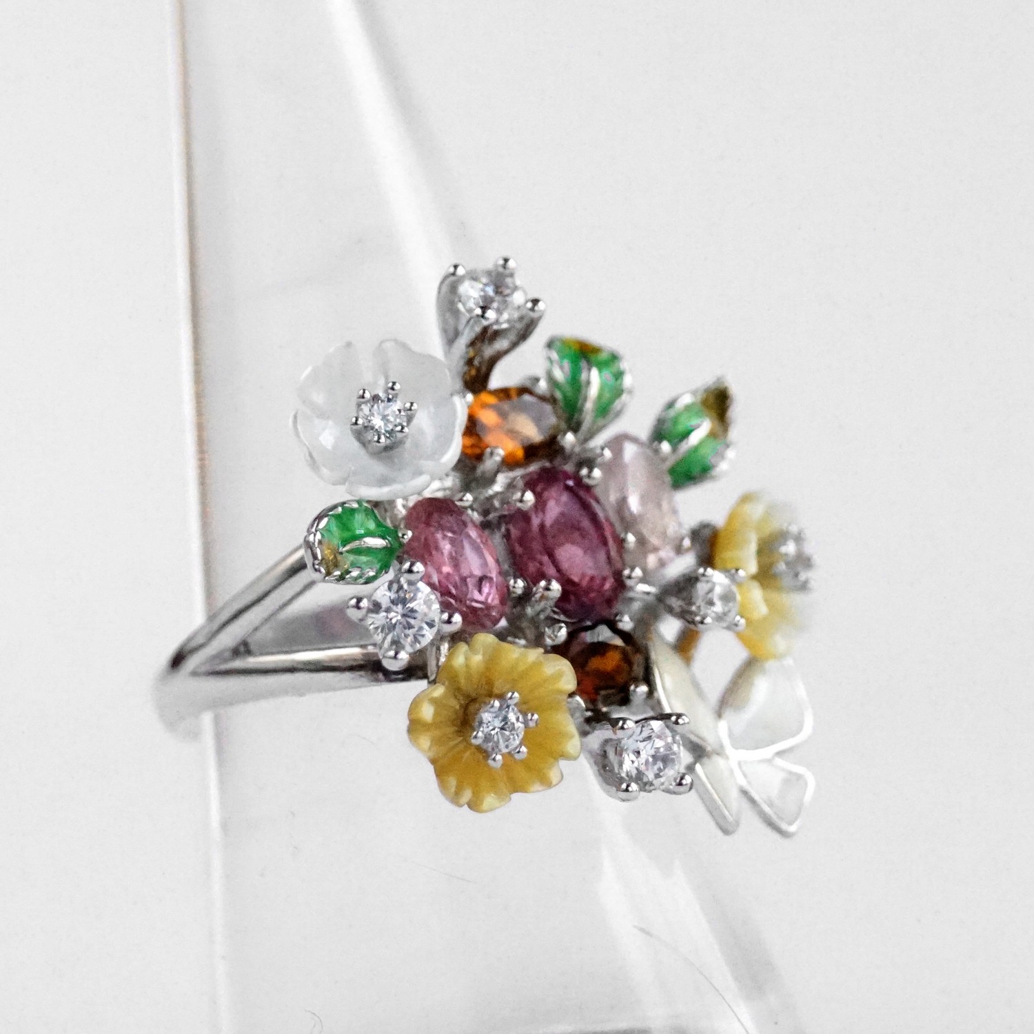 Ring 925 Silber Blüten Blumen Blätter Multicolor Edelsteine