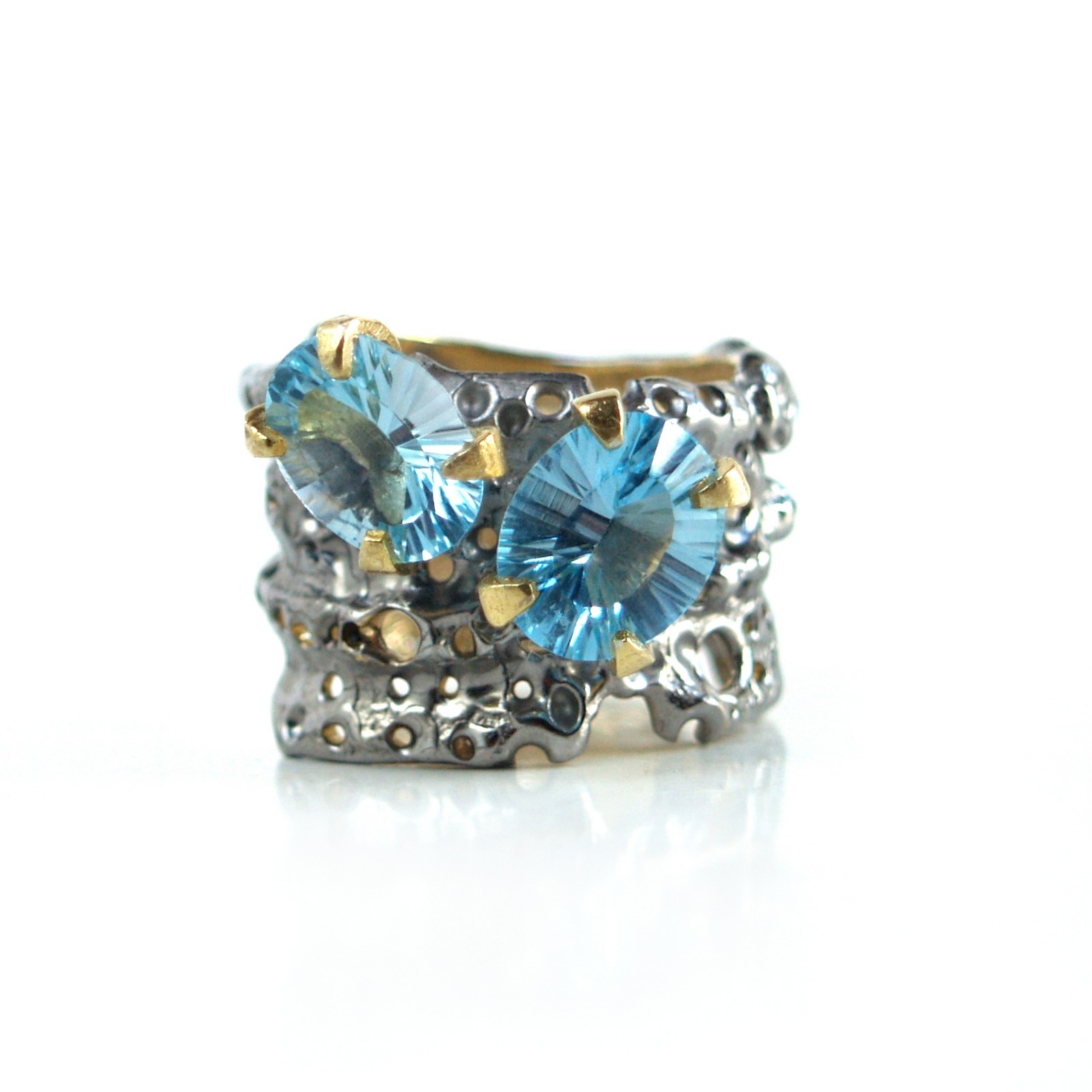 Blautopas 925 Silber Ring Handarbeit