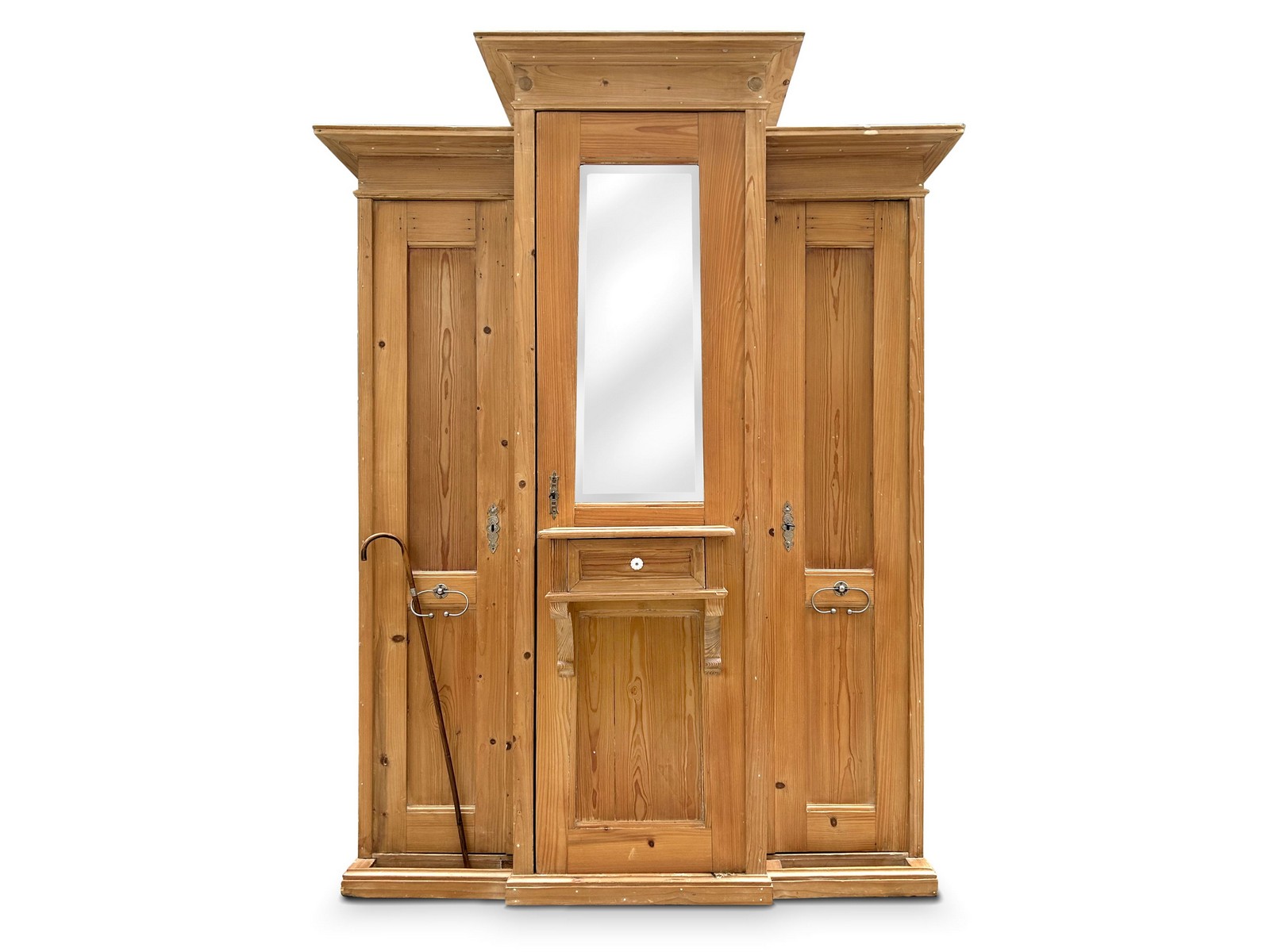 Garderobenschrank antik Weichholz 3-türig mit Spiegel facettiert Antiquität Bauernschrank antike Garderobeschrank Vollholz Möbel