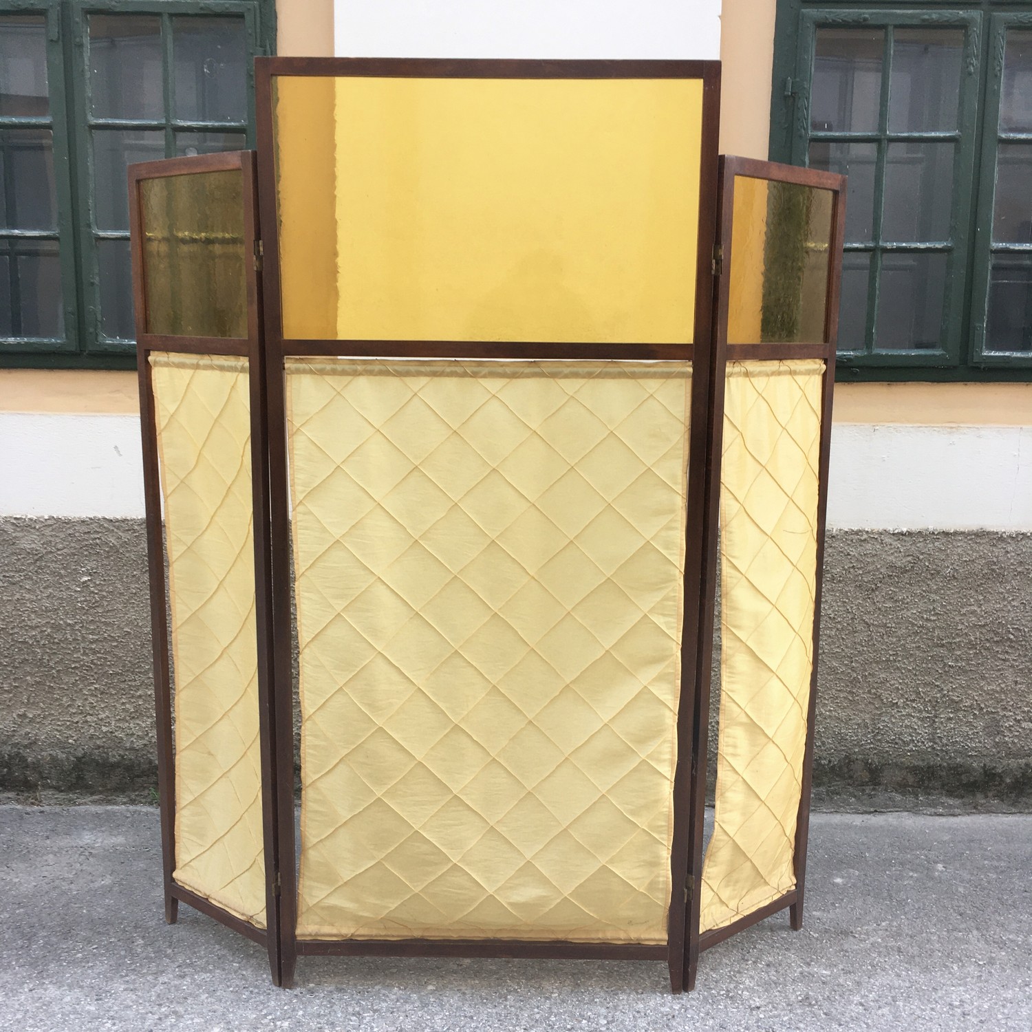 Paravent Raumteiler spanische Wand Stellschirm Holz Glas Stoff