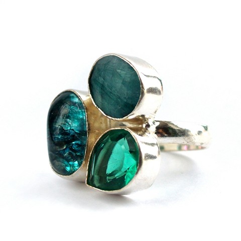 925 Silber Ring Edelsteine grün blau