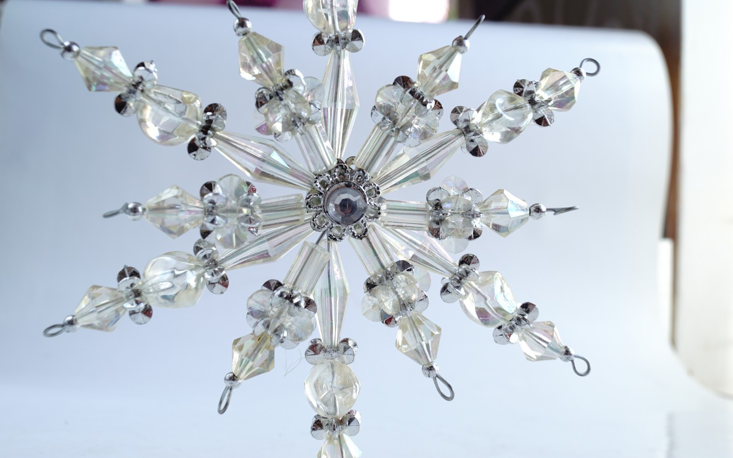 Christbaumschmuck 50er 60er-Jahre Vintage Weihnachtsbaumschmuck Schneeflocke Gablonzer Kristall Perlen glitzer christmas tree decoration