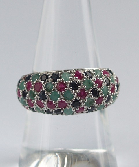 925 Silber Ring Rubin Saphir Smaragd