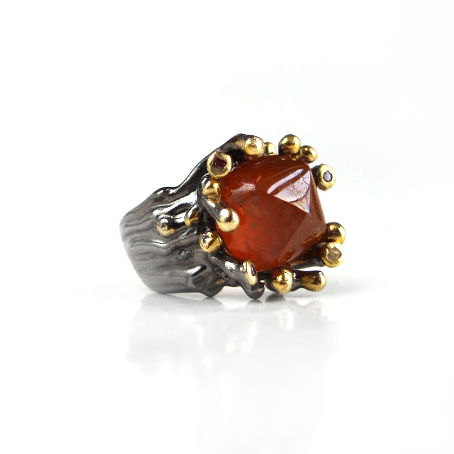 Ring 925 Silber Edelstein Hessonit Koralle handgefertigt