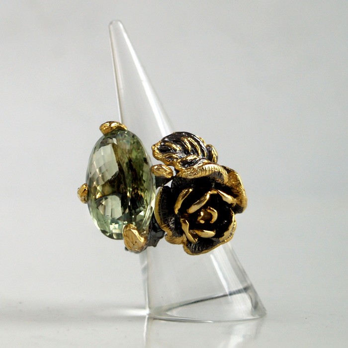 Ring 925 Silber grüner Amethyst Steampunk
