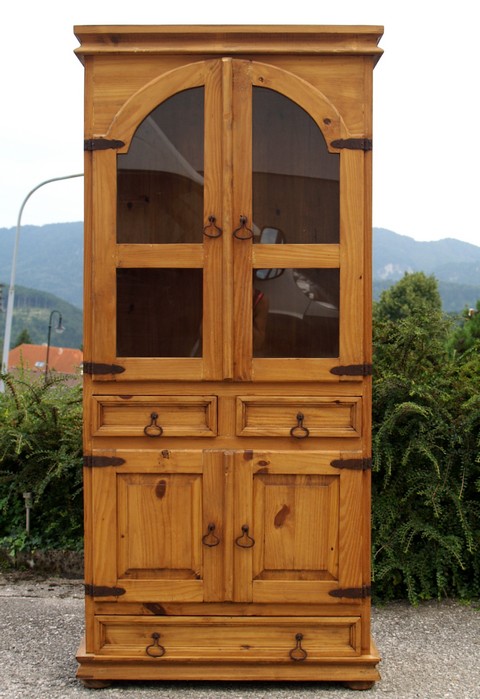 Schrank Pinie Vitrine Antikstil
