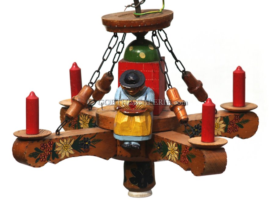 Bauernlampe Manderl bemalte Lampe Holz für Bauernstube Bauernluster geschnitzt Holz Figuren Leuchter