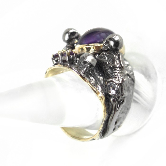 Ring 925 Silber Edelsteine Skelett Totenkopf handgefertigt - Traumstück! Ring 925 Silber mit echten Edelsteinen Skelett Totenkopf handgefertigt